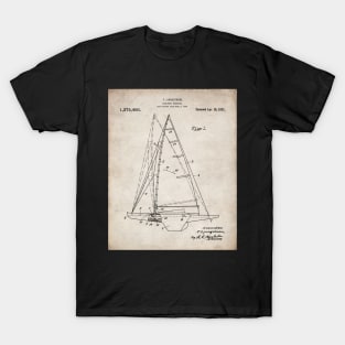 Sailing Yacht Patent - Sailor Lake House Decor Art - Antique T-Shirt